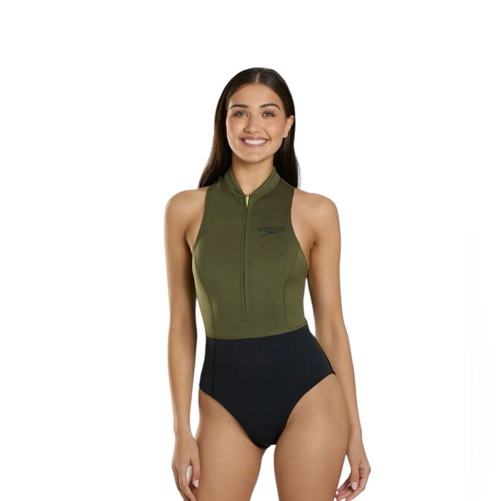NWT Speedo Women’s Thermal Swimsuit Size 30 Small Olive / Black
